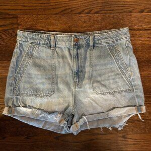 American Eagle Vintage Style Utility Denim Shorts Raw Cuffed Hem Womens Size 10